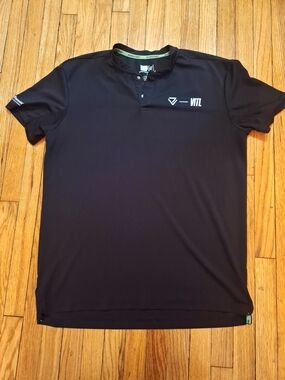 Uncommon Black Short-Sleeve Henley Polo with Subtle Logo